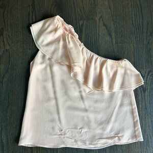 Rebecca Taylor Silk One-Shoulder Ruffle Blouse in Light Pink